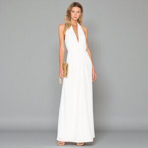 JILL JILL STUART V NECK PLEATED OFF WHITE GOWN
